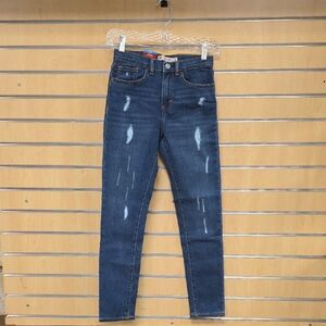 Stylish Blue Distressed Levi Youth High Rise Super Skinny Jeans SIZE L (10/12)